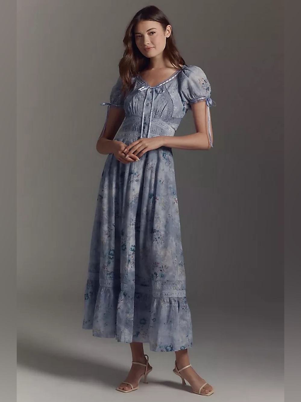 Anthropologie Short Sleeve Button Front Midi Dress Blue XL